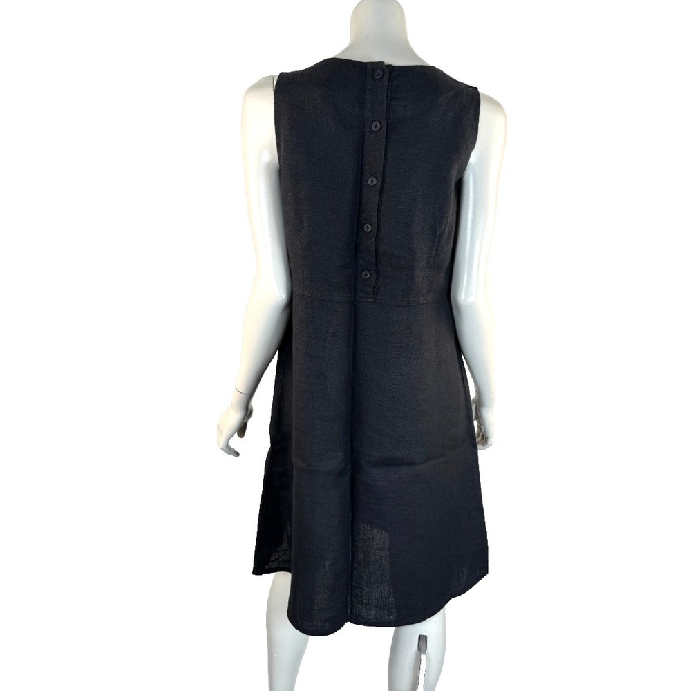 Flax Sheath Linen Dress Women S EUC Sleeveless Button Back Scoop Neck Black